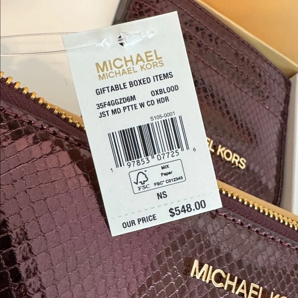 Michael Kors 2-Piece Metallic Clutch & Card Holder Oxblood Rouge Sombre